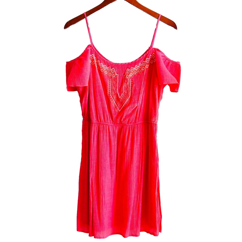 DEB Watermelon Red Cold Shoulder Embroidered Mini Dress Juniors XL